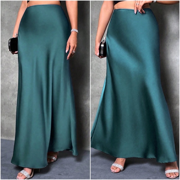Luxe Satin Zipper Minimalist Maxi Skirt - Picture 2 of 6
